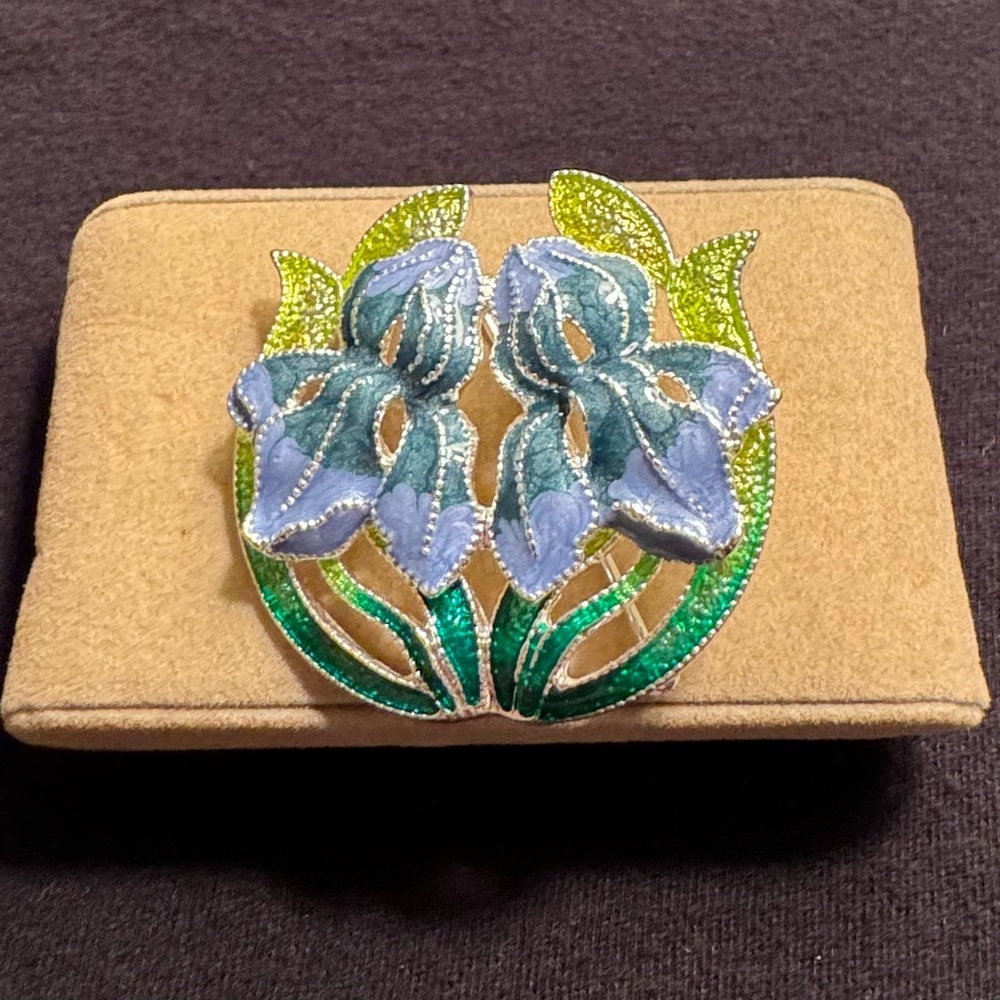 Vintage Napier Blue Iris Enamel Flower Brooch Silver Tone Floral Pin Jewelry - Picture 2 of 6